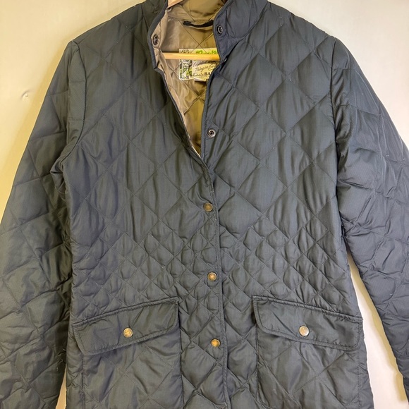 Vintage Eddie Bauer Women's Quilted Puffer Jacket 550 Down Navy and Green - Picture 1 of 8